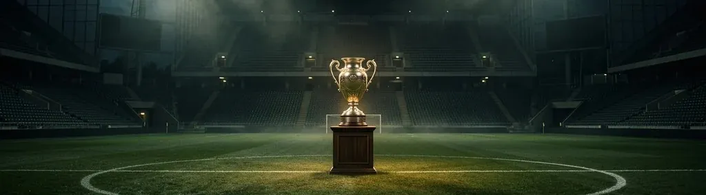 Una copa bajo los focos en un estadio vacío